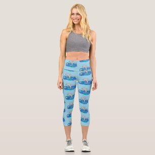Adorable Happy Delphine Cartoon Illustration Capri Leggings