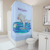 Adorable Happy Delphine Cartoon Illustration Duschvorhang (Beispiel)