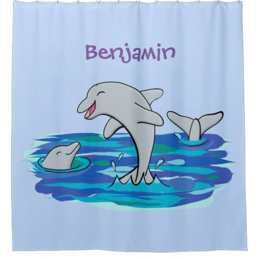 Adorable Happy Delphine Cartoon Illustration Duschvorhang (Vorderseite)