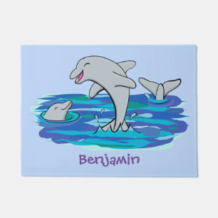 Adorable Happy Delphine Cartoon Illustration Fußmatte