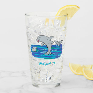 Adorable Happy Delphine Cartoon Illustration Glas