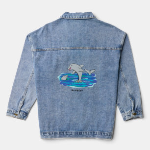 Adorable Happy Delphine Cartoon Illustration Jeansjacke