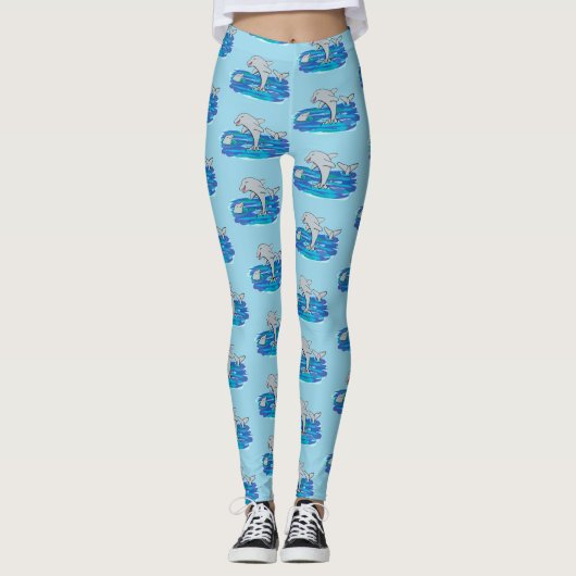 Adorable Happy Delphine Cartoon Illustration Leggings (Vorderseite)