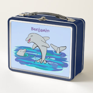 Adorable Happy Delphine Cartoon Illustration Metall Brotdose
