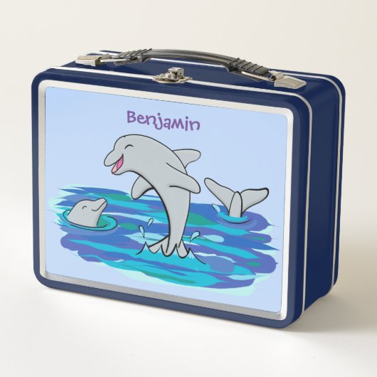 Adorable Happy Delphine Cartoon Illustration Metall Brotdose (Vorderseite)
