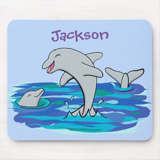 Adorable Happy Delphine Cartoon Illustration Mousepad (Vorne)