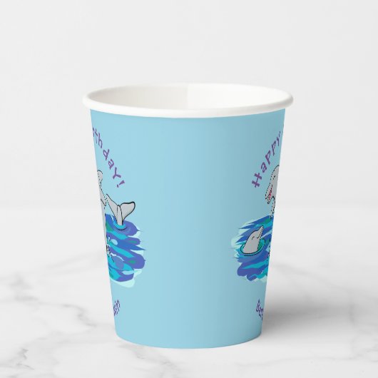 Adorable Happy Delphine Cartoon Illustration Pappbecher (Links)