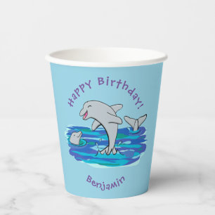 Adorable Happy Delphine Cartoon Illustration Pappbecher