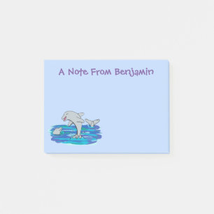 Adorable Happy Delphine Cartoon Illustration Post-it Klebezettel
