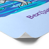 Adorable Happy Delphine Cartoon Illustration Poster (Ecke)