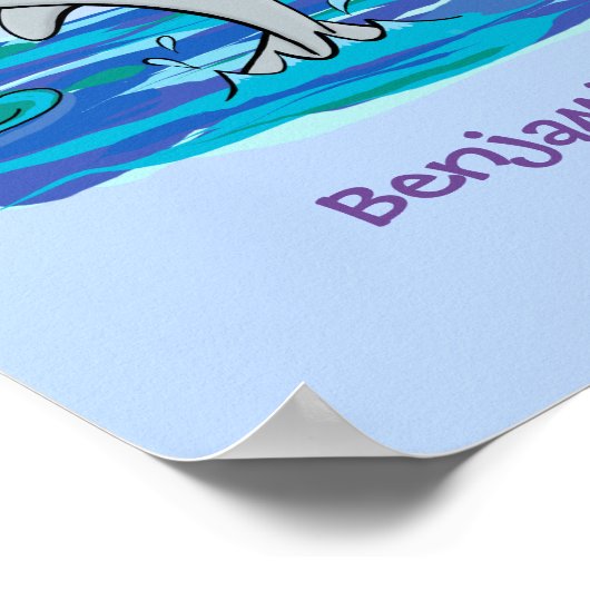 Adorable Happy Delphine Cartoon Illustration Poster (Ecke)