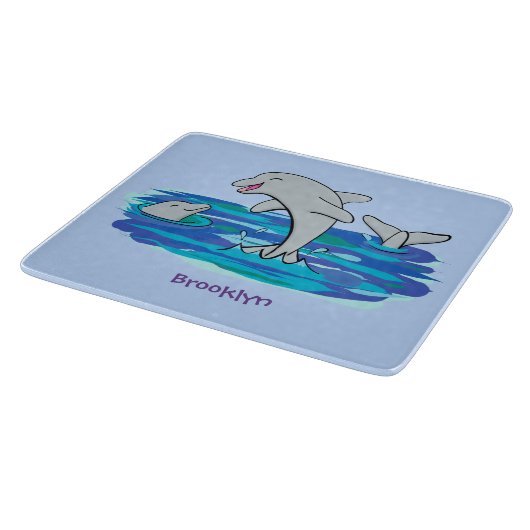 Adorable Happy Delphine Cartoon Illustration Schneidebrett (Ecke)