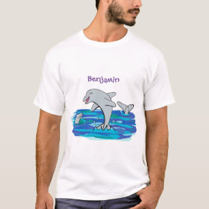 Adorable Happy Delphine Cartoon Illustration T-Shirt