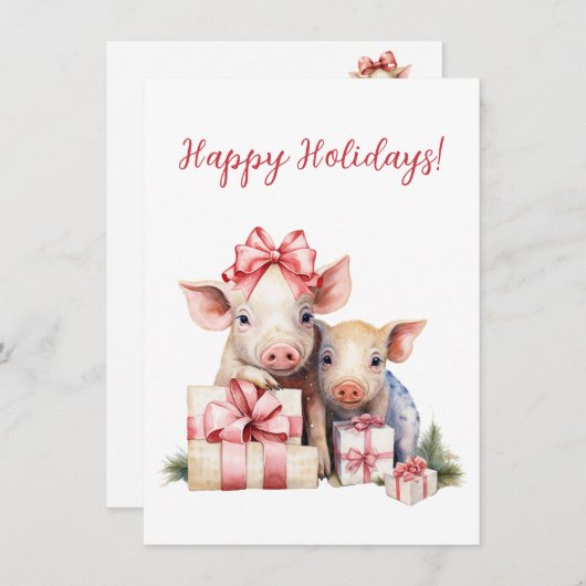 Adorable Happy Holidays Piggies Watercolor Cards (Vorne/Hinten)
