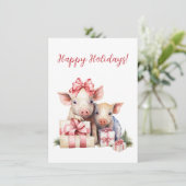 Adorable Happy Holidays Piggies Watercolor Cards (Stehend Vorderseite)