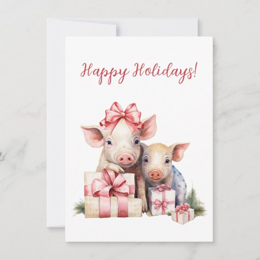 Adorable Happy Holidays Piggies Watercolor Cards (Vorderseite)