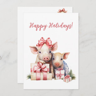 Adorable Happy Holidays Piggies Watercolor Cards