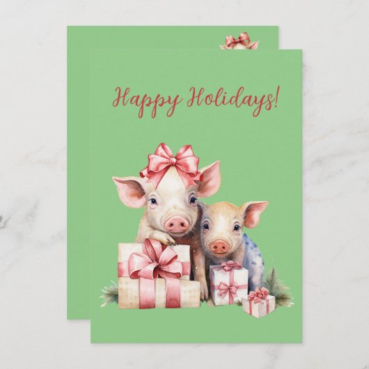 Adorable Happy Holidays Piggies Watercolor Cards (Vorne/Hinten)