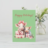 Adorable Happy Holidays Piggies Watercolor Cards (Stehend Vorderseite)