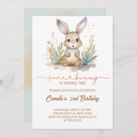 Adorable Hasen Geburtstag Einladung (Vorne/Hinten)