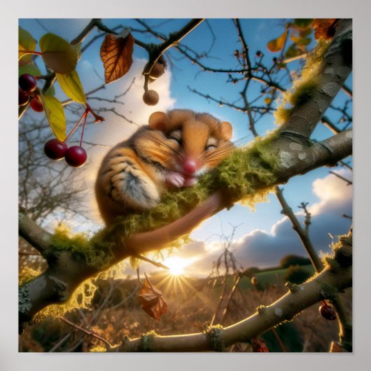 Adorable Hazel Dormouse in a Woodland Tree Poster (Vorne)