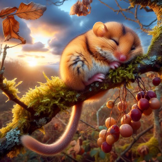 Adorable Hazel Dormouse in a Woodland Tree Poster