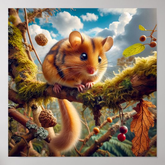 Adorable Hazel Dormouse in a Woodland Tree Poster (Vorne)