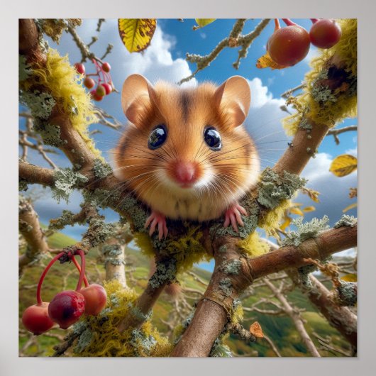Adorable Hazel Dormouse in a Woodland Tree Poster (Vorne)