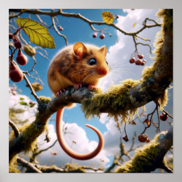 Adorable Hazel Dormouse in a Woodland Tree Poster
