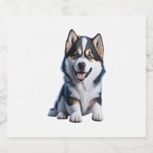 Adorable HD Alaskan Malamute Puppy Portrait - Embr Schaumweinetikett (Einzelnes Label)