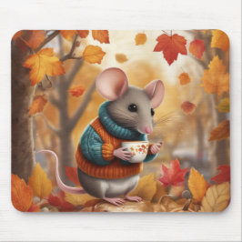 Adorable Herbstmaus mit farbenfrohen Blätter Mousepad