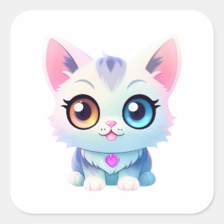 Adorable heterochromatische Katze Quadratischer Aufkleber