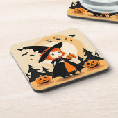 Adorable Hexe Holding Pumpkin Getränkeuntersetzer (Linke Seite)