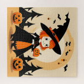 Adorable Hexe Holding Pumpkin Puzzle (Horizontal)