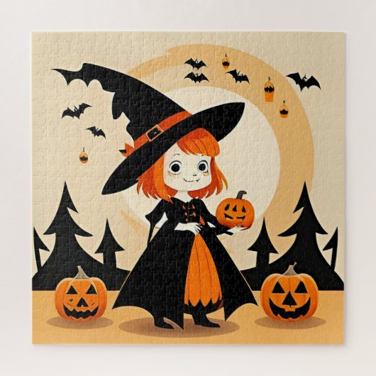 Adorable Hexe Holding Pumpkin Puzzle (Vertikal)