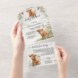 Adorable Highland Cow Baby Dusche All In One Einladung