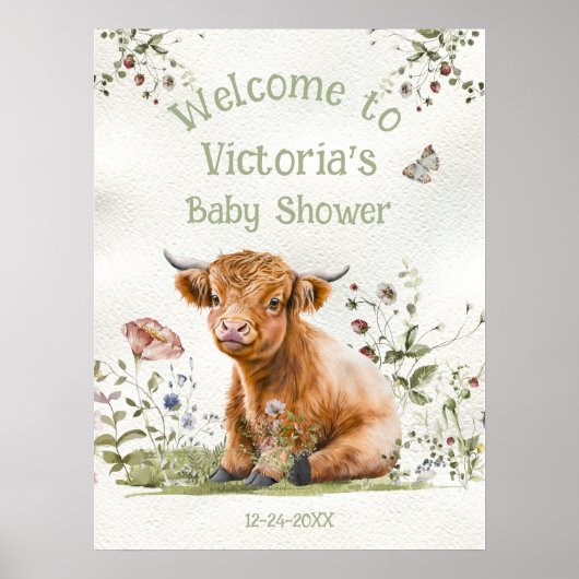 Adorable Highland Cow Baby Dusche Begrüßungszeiche Poster (Vorne)