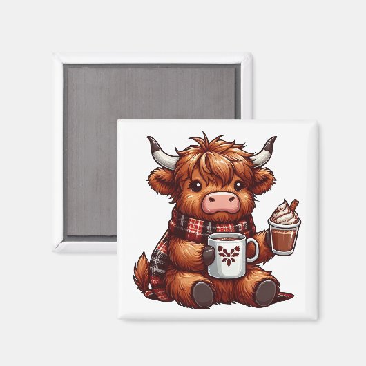 Adorable Highland Cow Genießen gemütliche Getränke Magnet (Vorderseite/Rückseite)