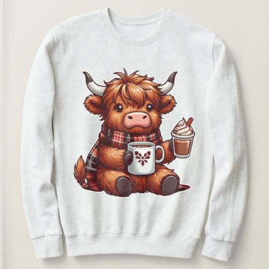 Adorable Highland Cow Genießen gemütliche Getränke Sweatshirt (Design vorne)