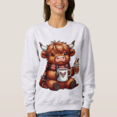 Adorable Highland Cow Genießen gemütliche Getränke Sweatshirt (Vorderseite)