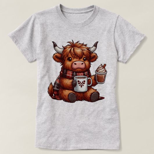Adorable Highland Cow Genießen gemütliche Getränke T-Shirt (Design vorne)