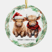 Adorable Highland Kuh Calf Farm Frohe Weihnachten Keramik Ornament (Vorne)