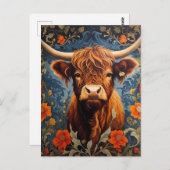 Adorable Highlands Cow William Morris Inspiriert Postkarte (Vorne/Hinten)