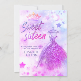 Adorable Himmelsmond und Sterne 16 . Geburtstag Einladung