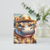 Adorable Hippo in Gold Bling Postkarte (Stehend Vorderseite)