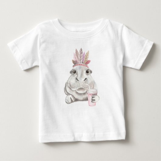 ADORABLE HIPPO MIT PINK & TAN FEATHERS BABY T-SHIRT (Vorderseite)