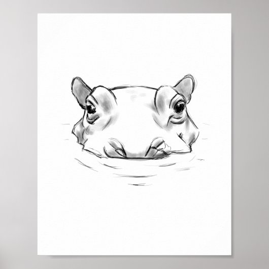 Adorable Hippo zeichnend Poster (Vorne)