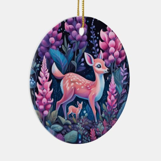 Adorable Hirsche mit Blume Keramik Ornament (Rechts)