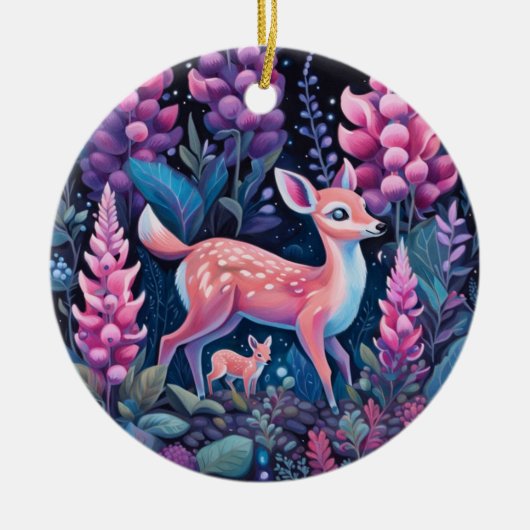 Adorable Hirsche mit Blume Keramik Ornament (Vorne)