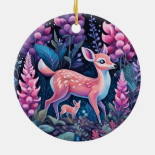 Adorable Hirsche mit Blume Keramik Ornament